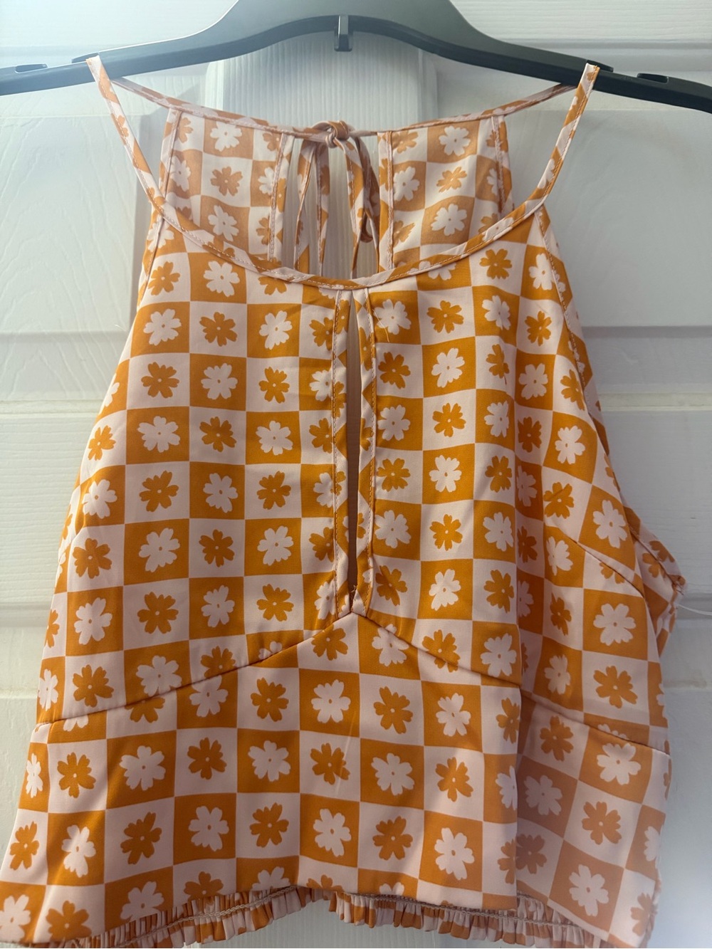Altar'd State Orange and Pink Floral Gingham Halter Crop Top